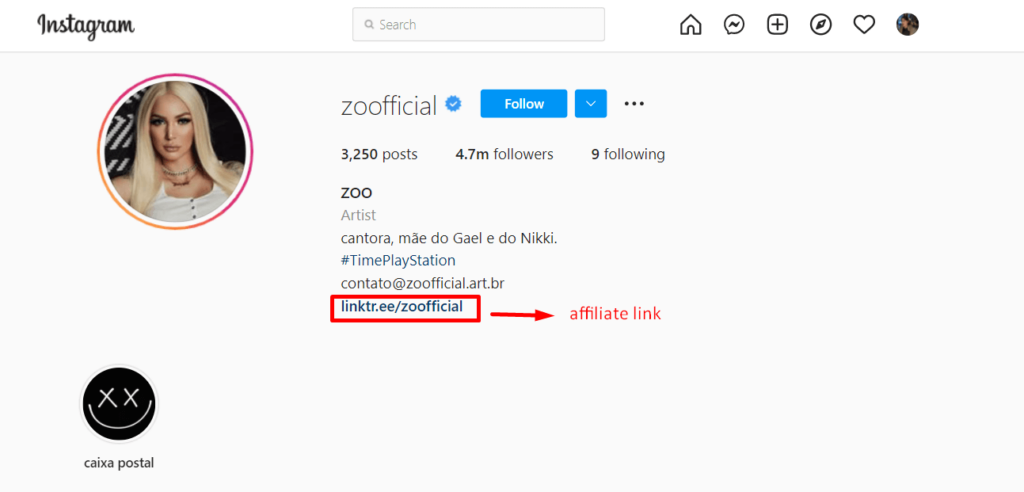 Place affiliate link on your Instagram profile