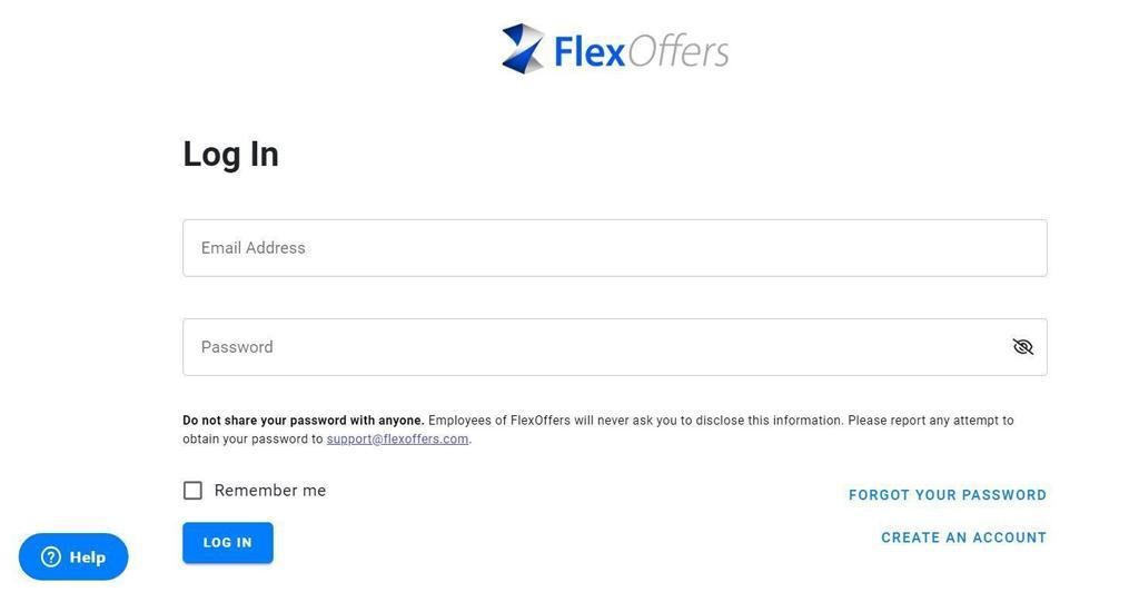Screenshot of FlexOffers login page