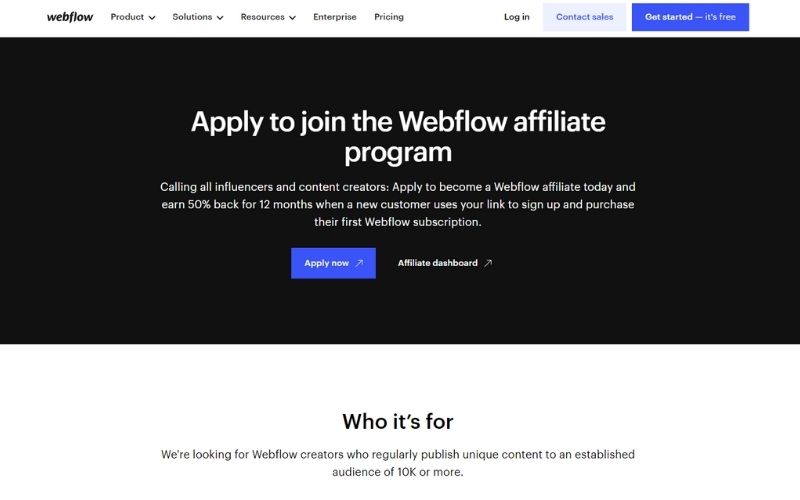 Webflow is good Affiliate Programs for Content Creators